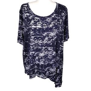 Botanique Short Sleeved High Low Hem w/Slit Burnout Pattern Tunic Top Size 1X